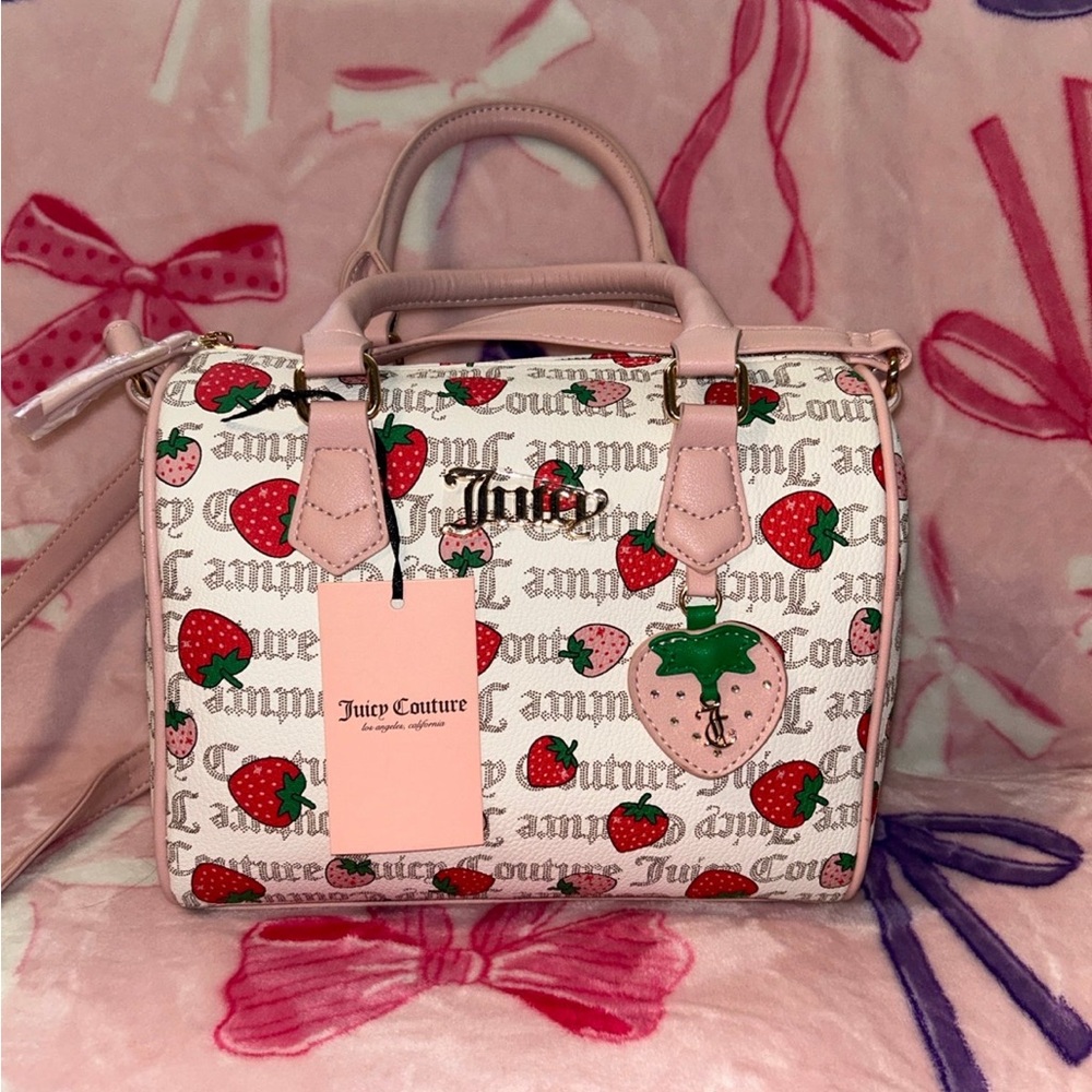 Juicy Couture Pink and White Crossbody Bag with Strawberry Print